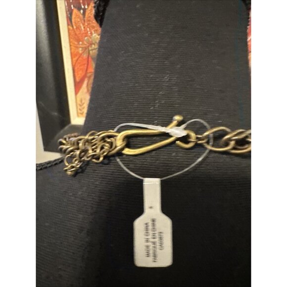 Irene Square Cluster Pendant Brass Gold Tone 11" Long Statement Necklace NEW - Picture 8 of 10